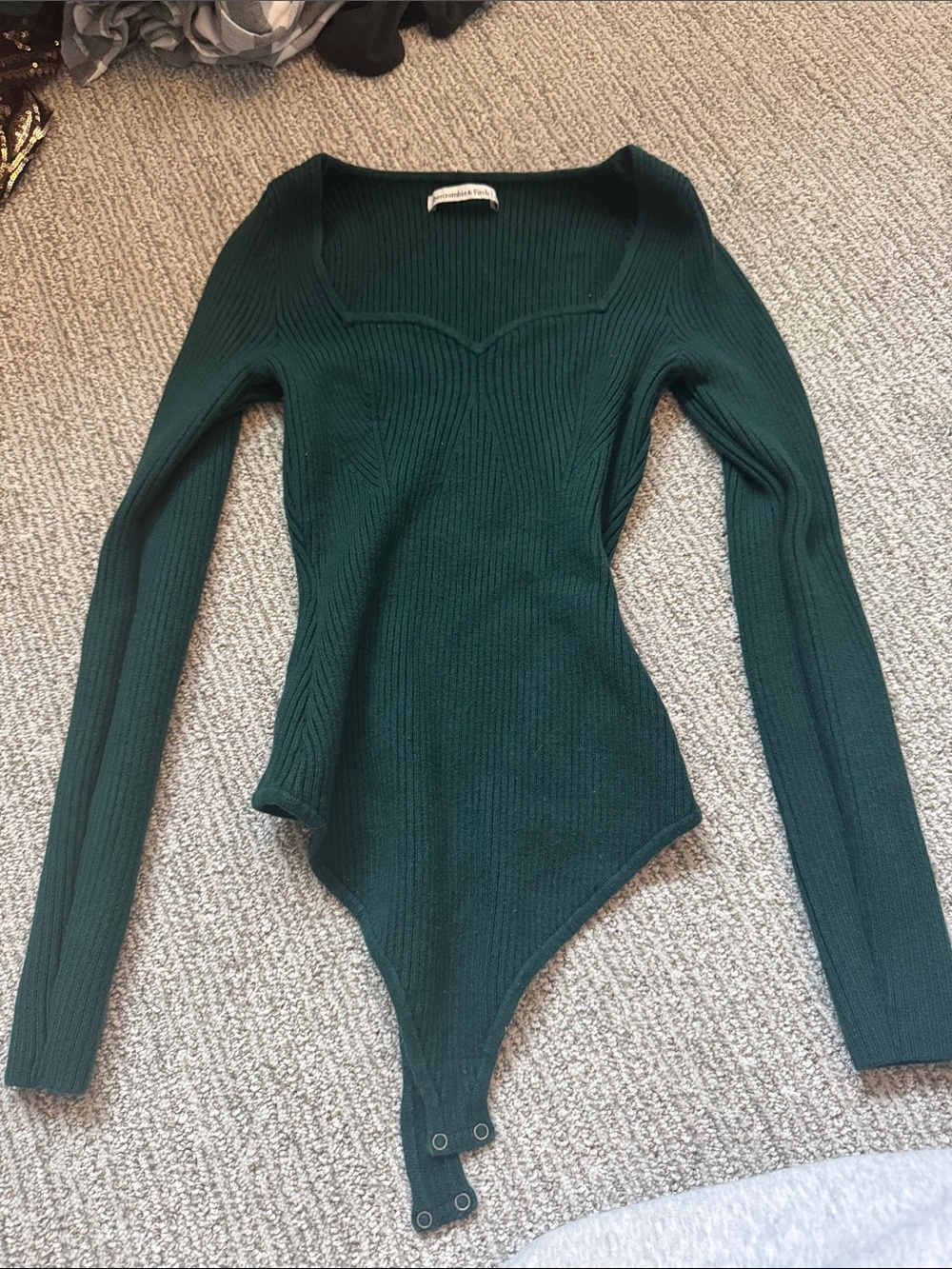 Abercrombie & Fitch Dark Green Ribbed Long-Sleeve Bodysuit